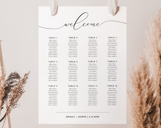 Wedding Seating Chart Sign, Printable Seating Chart Poster, Rustic Seating Plan, Fully Editable Template, Instant Download, #024-211SC