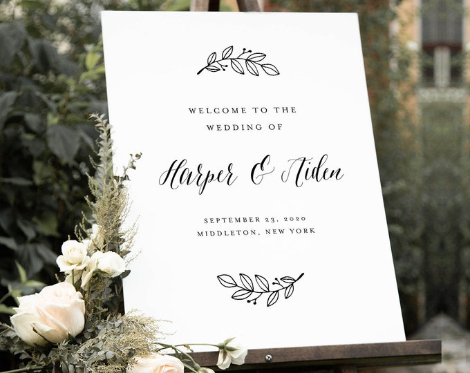 Wedding Welcome Sign, Printable Modern Calligraphy Wedding or Bridal Shower Poster, Instant Download, Editable Template, Templett #039-201LS