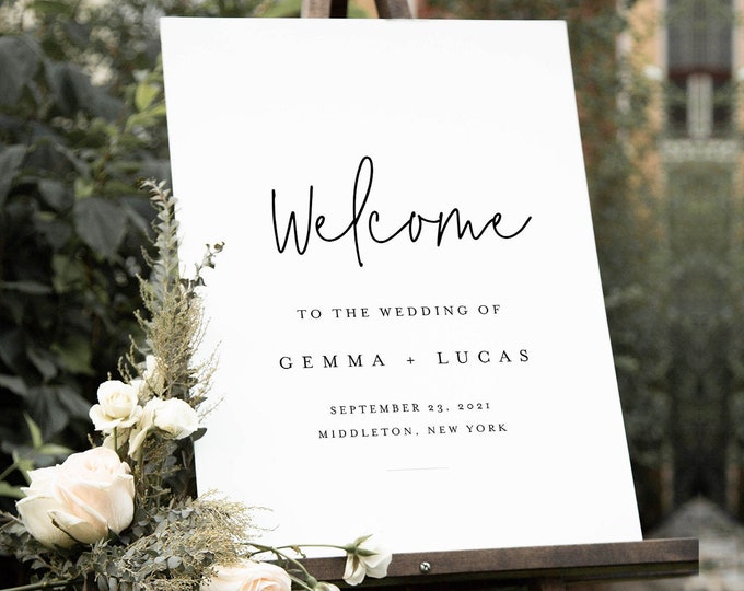 Minimalist Welcome Sign, Printable Modern Simple Wedding or Bridal Shower Sign, Instant Download, Editable Template, Templett #095A-215LS