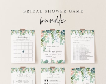 Garden Bridal Shower Game Bundle, 12 Editable Templates, INSTANT DOWNLOAD, Customize Name & Questions, Greenery Games, Templett #068A-BGB