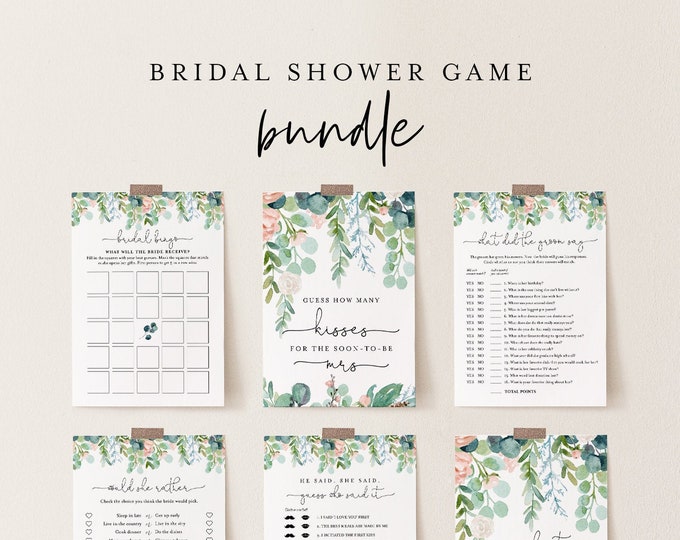 Garden Bridal Shower Game Bundle, 12 Editable Templates, INSTANT DOWNLOAD, Customize Name & Questions, Greenery Games, Templett #068A-BGB