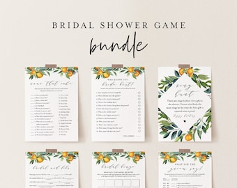 Bridal Shower Game Bundle, 12 Editable Templates, INSTANT DOWNLOAD, Customize Name & Questions, Citrus Orange Bridal Games, Templett #084BGB