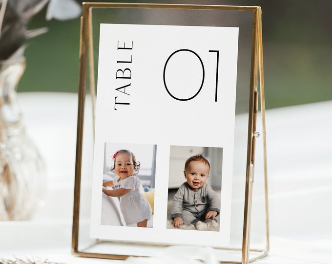 Baby Photo Table Number Card, Childhood Pictures, Minimalist Wedding Table, Add Your Image, Editable Template, Instant, 4x6, 5x7 #0026-213TC