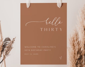 30th Birthday Party Welcome Sign, Hello Thirty, Boho, Terracotta, 100% Editable Template, Printable, Instant Download, Templett #029-290LS
