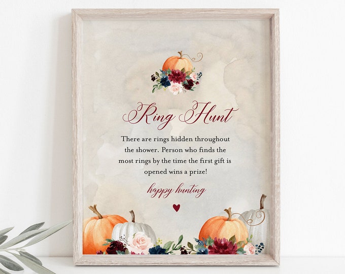 Ring Hunt Bridal Shower Game, Pumpkin Ring Game Template, Fall Bridal Shower Printable, Editable, Instant Download, Templett #072A-336BG