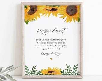 Ring Hunt Bridal Shower Game, Sunflower Ring Game Template, Fall Bridal Shower Printable, Editable, Instant Download, Templett #0010-324BG