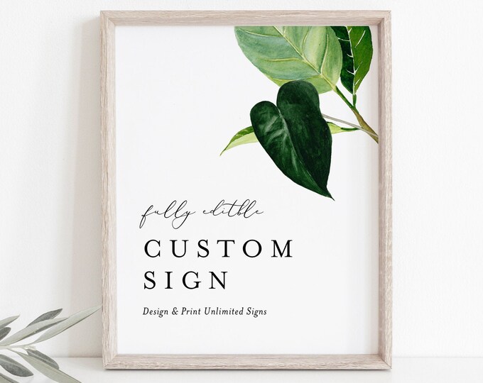 Modern Tropical Custom Sign Template, Minimalist Wedding or Bridal Shower Table Sign, Create Any Sign, INSTANT DOWNLOAD, Templett 0012-166CS