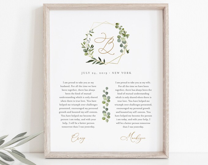 1st Year Anniversary Gift, Paper, Greenery Wedding Vow Keepsake Wall Art, Editable Template, INSTANT DOWNLOAD, 8x10, 11x14, 16x20 #056-182LS