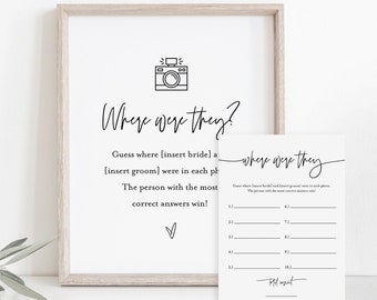 Where Were They Bridal Shower Game Template, Couples Photo Game, Minimalist Bridal Shower, Editable, Instant Download, Templett #0009-388BG