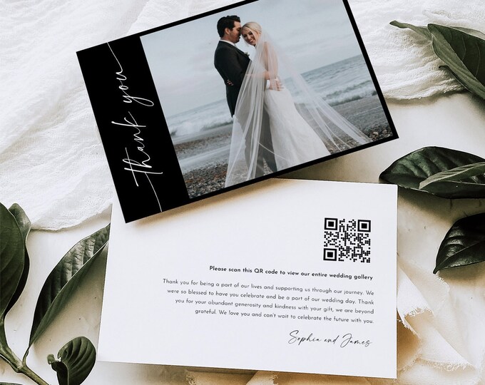 Wedding Photo Thank You, Classic Black Wedding Photos QR code, Editable Text / Photo, Instant, Templett, Flat Card, 5x7 #0034B-212TYC