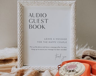Audio Guest Book Sign, Telephone Guestbook, Leave a Message, Wedding Phone, Editable Template, Minimalist Sign, Instant, Templett #0026B-03S