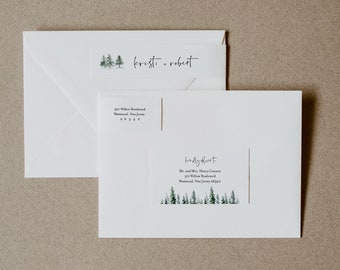Pine Tree Address Label, Winter Wedding Envelope Sticker, Rustic Return Address Template, INSTANT DOWNLOAD, Editable, Templett #073-102ENL
