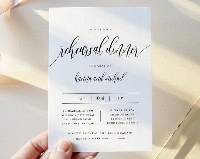 Minimalist Rehearsal Dinner Invitation Template, Modern Simple Rehearsal Invite, 100% Editable, Instant Download, Templett, DIY #008-156RD