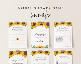 Bridal Shower Game Bundle, 12 Editable Templates, INSTANT DOWNLOAD, Customize Name & Questions, Sunflower Bridal Games, Templett #0010BGB