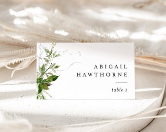 Modern Greenery Place Card Template, Printable Minimal Wedding Buffet Card & Meal Option, INSTANT DOWNLOAD, Editable, Templett #0011-187PC