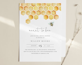 Bee Bridal Shower Invitation Template, Printable Meant to Bee Wedding Shower Invite, 100% Editable Text, Instant Download, DIY #097-263BS