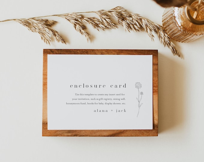 Dandelion Enclosure Card, Minimalist Wedding Invitation Insert, Baby Shower Insert, Editable Details & Info, Instant Download #0006A-166EC