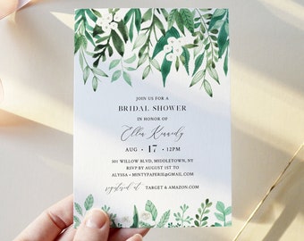 Lush Garden Bridal Shower Invite,  Greenery Couples Shower Invite Template, 100% Editable Text, Instant Download, Templett #080A-286BS