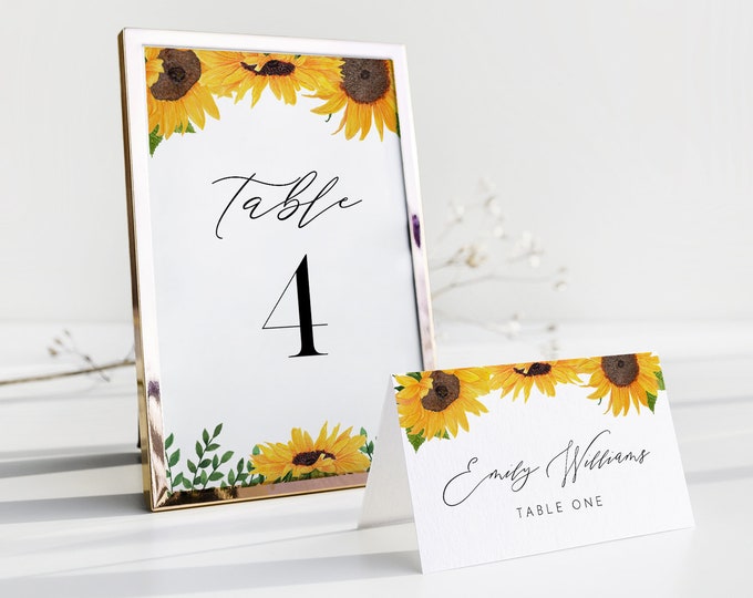 Sunflower Table Number Card Template, Rustic Fall Wedding Table Number, Editable, INSTANT DOWNLOAD, Templett, DIY 4x6 #0010-189TC