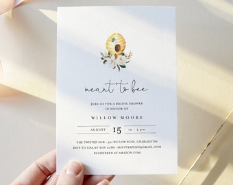 Bee Bridal Shower Invitation Template, Printable Meant to Bee Wedding Shower Invite, 100% Editable Text, Instant Download, DIY #097-285BS