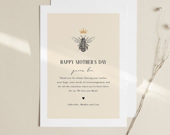 Queen Bee Mother's Day Card, Printable Funny Mothers Day Template, Personalize, Editable Template, Instant Download, Templett, 5x7 #110MDC