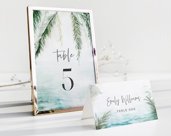 Tropical Table Number Card Template, Beach Destination Wedding Table Number, Editable, INSTANT DOWNLOAD, Templett, DIY 4x6 #099-194TC