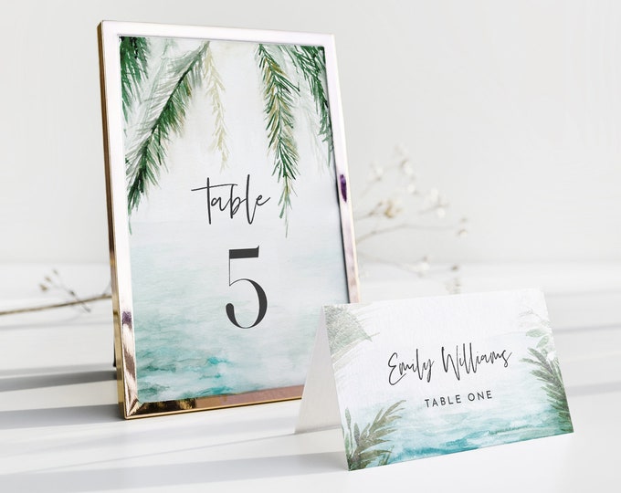 Tropical Table Number Card Template, Beach Destination Wedding Table Number, Editable, INSTANT DOWNLOAD, Templett, DIY 4x6 #099-194TC