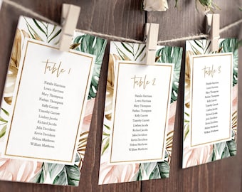 Tropical Seating Chart Template, Lush Greenery Wedding Seating Plan, Editable Table Card, INSTANT DOWNLOAD, Printable, Templett #087-128SP