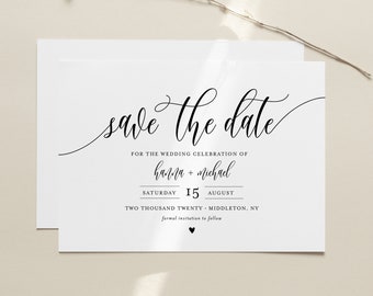 Save the Date Template, Printable Save the Date Postcard, INSTANT DOWNLOAD, 100% Editable, Modern Calligraphy, Templett, 4x6 #008-172SD