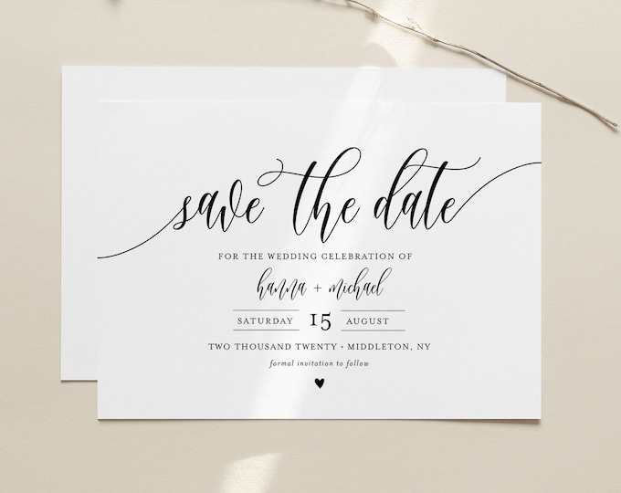 Save the Date Template, Printable Save the Date Postcard, INSTANT DOWNLOAD, 100% Editable, Modern Calligraphy, Templett, 4x6 #008-172SD