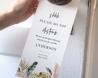 Tropical Wedding Door Hanger Template, Tropical Beach Wedding, Welcome Letter & Itinerary, Do Not Disturb Door Tag, Templett #087-111DH