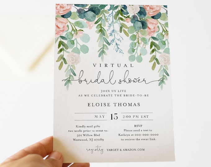 Virtual Bridal Shower Template, Social Distance Bridal Shower Invitation, Lush Garden, Editable, Instant Download, Templett #068A-269BS