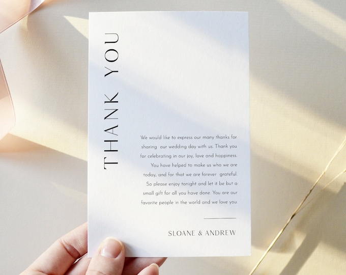 Modern Thank You Letter, Napkin Note, Printable Minimal Menu Thank You, Editable Template, Instant Download, Templett 4x6 #0026B-170TYN