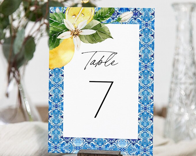 Lemon Table Number Card Template, Citrus Summer Wedding Table Number, 100% Editable Text, Instant Download, Templett, 4x6 #0027-206TC