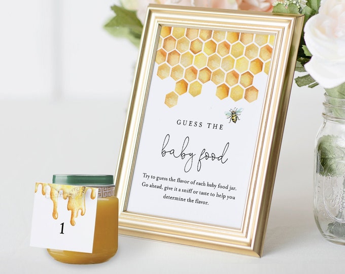 Baby Food Game, Guess the Baby Food, Bee Honeycomb Baby Shower Game, DIY Editable Template, INSTANT DOWNLOAD, Templett #097-171BASG