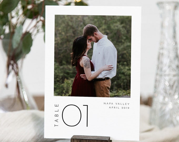 Photo Table Number Card Template, Minimalist Simple Clean Wedding Table Number, Editable, INSTANT DOWNLOAD, Templett, DIY 4x6 #094-177TC