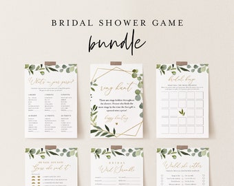 Bridal Shower Game Bundle, 15 Editable Templates, INSTANT DOWNLOAD, Customize Name & Questions, Greenery Bridal Games, Templett #056BGB
