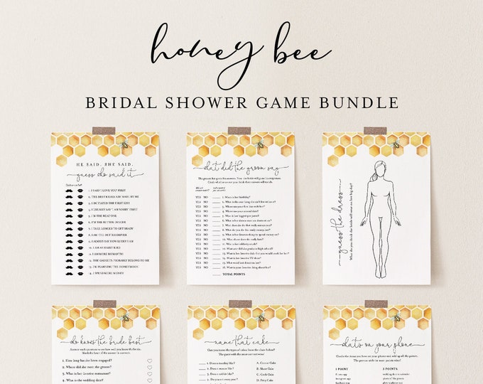 Honey Bee Bridal Shower Game Bundle, 14 Editable Templates, Customize, 100% Editable Text, Instant Download, Templett #097BGB