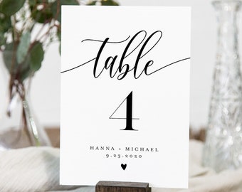 Modern Calligraphy Table Number Card Template, Minimalist Wedding Table Number, Editable, INSTANT DOWNLOAD, Templett, DIY 4x6 #008-162TC