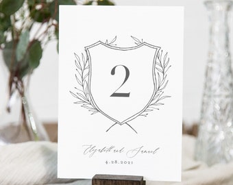 Wedding Crest Table Number Card Template, Minimalist, Elegant Wedding Table Number, Editable, INSTANT DOWNLOAD, Templett, 4x6 #0007-184TC