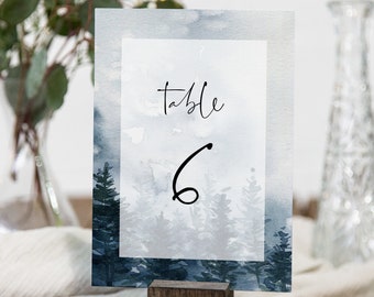 Pine Wedding Table Number Template, Printable Rustic Winter Table Card, INSTANT DOWNLOAD, Editable Text, Templett, 4x6 #070-161TC