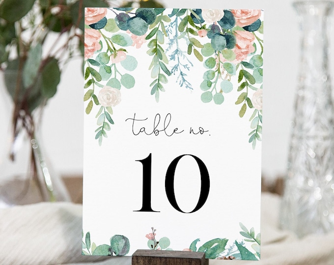 Lush Garden Table Number Card Template, Greenery Wedding Table Number, Editable Text, INSTANT DOWNLOAD, Templett, DIY 4x6 #068A-175TC