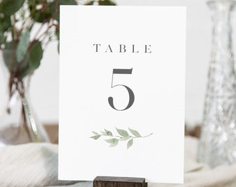 Greenery Table Number Card Template, Minimalist Wedding Table Number, Editable Text, INSTANT DOWNLOAD, Templett, DIY 4x6 #0004B-176TC