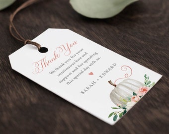 Pumpkin Favor Tag Template, Editable Fall Bridal Shower or Wedding Tag, Thank You Tag, Welcome Bag, INSTANT DOWNLOAD, Templett #072B-145FT