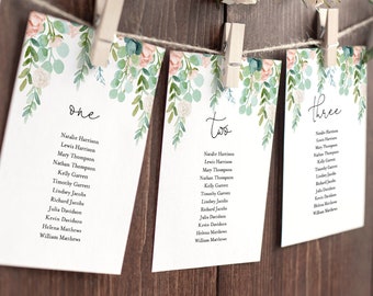 Lush Garden Seating Chart Template, Greenery Wedding Seating Plan, Hanging Cards, 100% Editable Text, Instant Download, Templett #068A-134SP