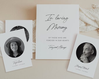 In Loving Memory Sign and Memorial Photo Cards, Editable Text and Image Upload, Minimalist Wedding Memorial Sign, Templett #0024-101LMC