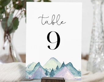 Mountain Pine Table Number Card Template, Rustic Wedding Table Number, Editable, INSTANT DOWNLOAD, Templett, DIY 4x6 #063-199TC