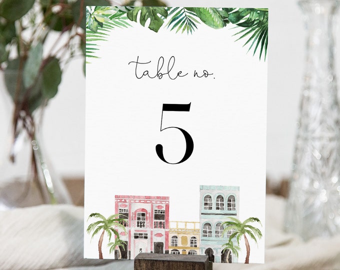 Charleston Wedding Table Card Template, Rainbow Row Table Number Printable, Editable Text, Instant Download, Templett, 4x6 #017B-174TC