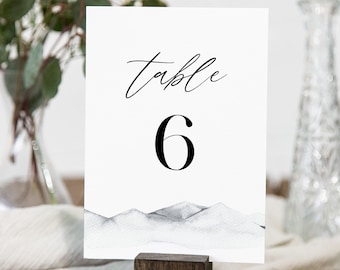 Mountain Table Number Card Template, Printable Minimalist Table Number, Rustic Wedding, Editable, INSTANT DOWNLOAD, Templett, 4x6 #004-157TC