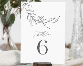 Laurel Table Number Card Template, Fine Art, Minimalist Wedding Table Number, Editable, INSTANT DOWNLOAD, Templett, DIY 4x6 #0006B-183TC